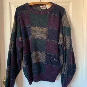 Purple Green and barely White patterned sweater
